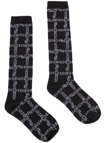 JW Anderson - logo grid-print socks - unisex - Cotton/Polyester/Elastane - M - Black