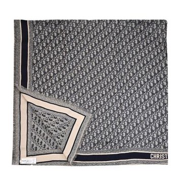 Christian Dior Oblique 滿版緹花LOGO絲質混羊毛大方巾/披肩(深藍)