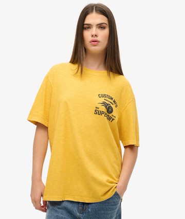 Superdry Women's Oversized Biker Graphic T-shirt Yellow Size: XL
