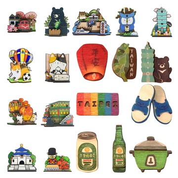 台灣文創 木質組合名片座 迷你木冰箱貼 紀念 觀光禮品