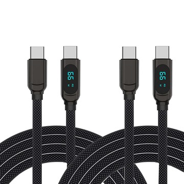 Type C公 - C公 TYPE-C TO TYPE-C 充電線 編織線 顯示電流 100W 黑色