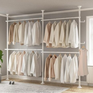 【出清品】49_RiwooLIVING 韓國製 堅固四層伸縮衣架白色, 寬160~280cm x 高218~244cm