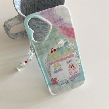 日韓ins小清新綠色甜美可愛閃粉雙層小房子蝴蝶結手鏈16promax適用iphone15pro手機殼14pro蘋果13防摔硬殼女