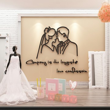 網紅婚紗店裝飾品 婚慶公司墻面壁紙貼畫玻璃門攝影樓禮服館櫥窗