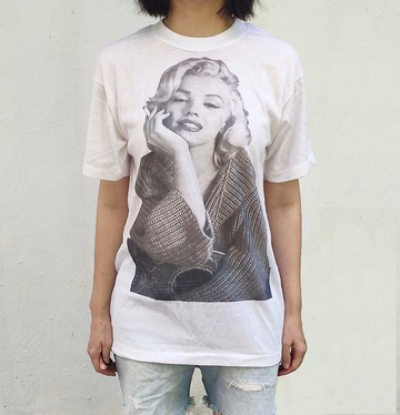 DTG 數位直噴圖案T恤 瑪麗蓮夢露 圓領 白色 無側縫