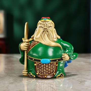 佛像 宗教擺件 家居擺件彩銅關公擺件 家居辦公室武財神關二爺工藝品桌面迷你小佛像