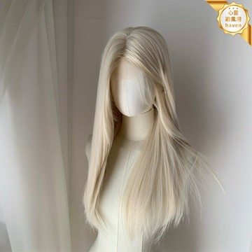 【白金色高溫絲】假髮 長直髮 全頭套 蕾絲假髮 女士假髮 中分假髮 前額蕾絲 透氣舒適 萬用cos 動漫角色扮演