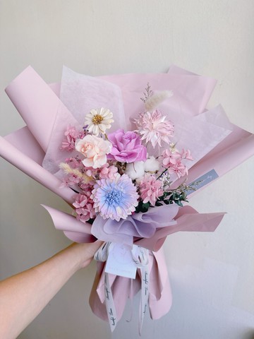 雲粉柔光-中大型永生花花束、榮升祝賀花束