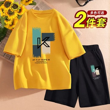 省心搭配~夏季上衣服男童純棉短袖t恤寶寶短褲上衣兩件套裝新款打底衫 兒童短袖套裝 男童夏季套裝 運動兩件套 韓版童裝