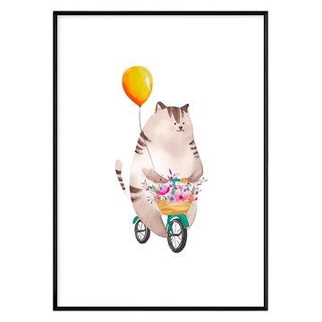 騎單車的小貓咪  70 x 50cm  黑色