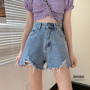 高腰牛仔短褲女夏季薄款寬鬆顯瘦a字熱褲子【聚物優品】