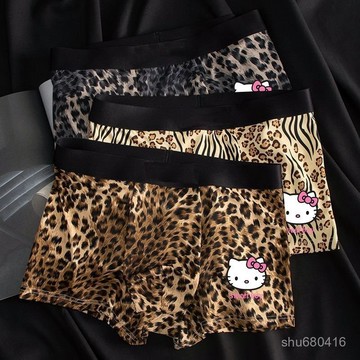 【全店免運 特價處理】男士內褲豹紋新款kt貓個性四角內褲卡通印花男魅力平角褲潮流褲衩