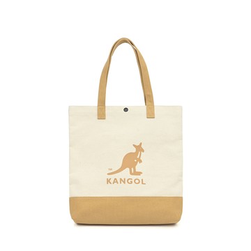 【KANGOL】撞色帆布大側包 女包 男包 托特包 肩背包 米白 棕色-6255171330