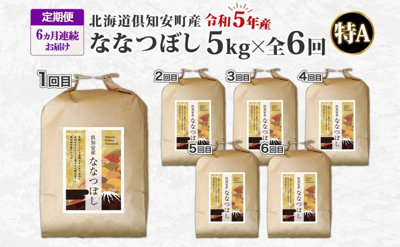 北海道 定期便 6ヵ月連続6回 令和5年産 倶知安町産 ななつぼし 精米 5kg 米 特A 白米 お米 道産米 ブランド米 契約農家 ごはん ご飯 あっさり ショクレン 送料無料