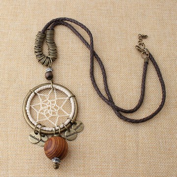 2017日韓風時尚項鏈文藝男女棉麻合金吊墜配飾捕夢之網飾品女