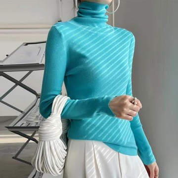 一號歐洲站親膚針織堆堆領修身顯瘦打底衫女秋冬新款多色套頭毛衣