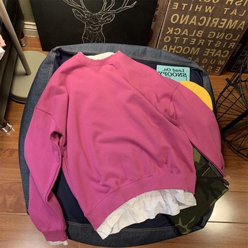 ins超火假兩件衛衣女早秋寬松韓版bf慵懶風薄款拼色外套上衣