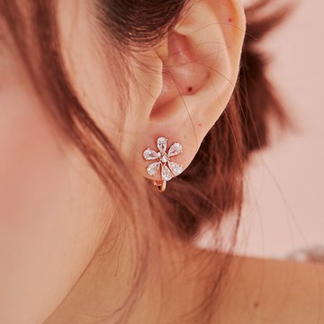 雙色寶石小花耳夾(2色)-B10048