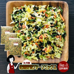 乾燥野菜グリーンミックス 1kg×3〔チャック付〕／九州産 乾燥野菜 ほうれん草 キャベツ 人参 宅配便 送料無料 チャック付 九州産 ミック