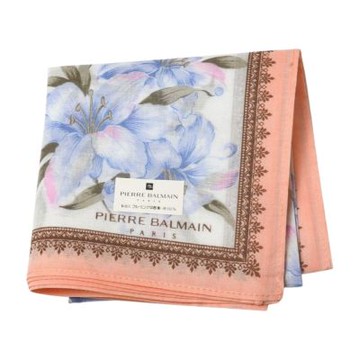 Pierre Balmain Paris 繽紛百合圖騰字母LOGO帕領巾(白底/粉紅邊/43CM)