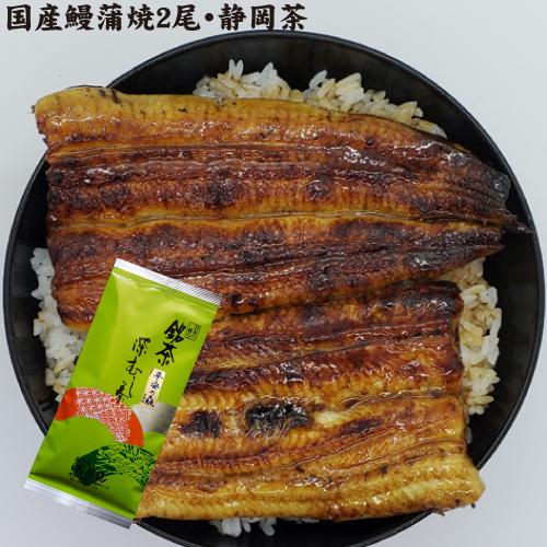 蒲焼・お茶　しずおかセット　蒲焼2尾・深蒸し茶１００ｇ　送料無料　静岡茶　冷蔵クール便　国産うなぎ