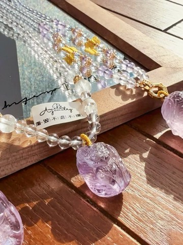 已開光紫水晶九尾狐仙項鍊斬爛桃花丨彌雅原創設計