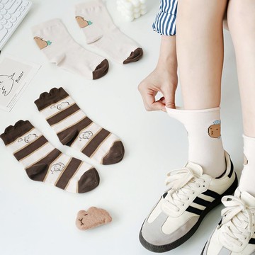 棉花動物園職場水豚原創設計新疆棉純棉中筒襪防臭