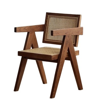 實木餐椅家用藤編椅子餐桌椅北歐民宿陽臺休閑昌迪加爾藤椅靠背椅[DD010109]