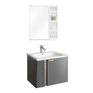 【洗樂適衛浴】60cm咖啡色不鏽鋼浴櫃組+日式單面鏡櫃套組