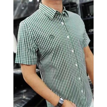 8033新款襯衫輕奢男士休閑格子襯衣男裝修身英倫短袖時尚商務潮流