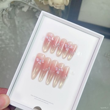 🎀純手工穿戴甲🎀玥黛【翩翩起舞】夏日美少女法式貓眼手工穿戴甲溫柔顯白拆卸美甲新年美甲貼片顯白美甲片高級感穿戴甲 31RZ