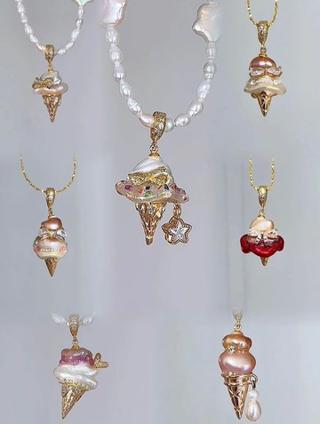 YuanPearl新品天然巴洛克冰淇淋極光珍珠萬能可拆卸吊墜重工設計