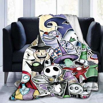 跨境亞馬遜圣誕節萬圣節骷髏杰克法蘭絨毛毯數碼印花批發廠家直供