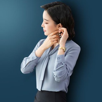 飄帶雪紡白襯衫女職業裝新款灰色襯衣長袖寬松免燙女士套頭上衣春