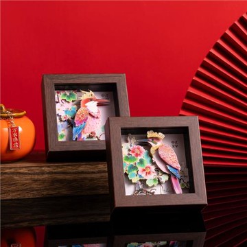 中國藝術花鳥3d立體相框畫擺件國風藝術旅游紀念品剪紙工藝禮品