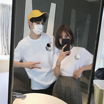 🚀隔日到貨🚀情侶短袖春夏新品寬鬆百搭寬鬆上衣情侶衣韓版寬鬆閨蜜上衣百搭情侶裝卡通短袖短袖情侶裝加大ins風情侶套裝情侶裝