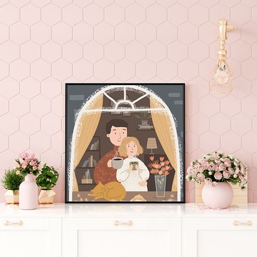 雙份黑咖啡的日子 - 情侶/情人節/居家空間/方形掛畫/咖啡廳裝潢