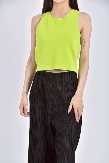 (S) zara質感修身短版針織背心螢光綠色上衣