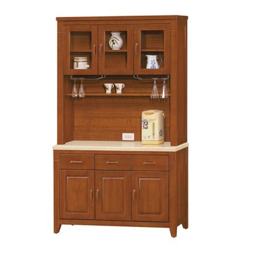 文創集 波賽多 樟木紋4尺雲紋石面實木餐櫃組合-121x44x203cm免組