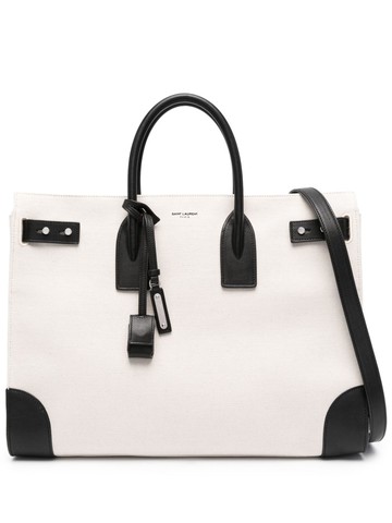 Saint Laurent - large Sac De Jour canvas tote bag - men - Calf Leather/Brass/Fabric/Fabric - One Size - White