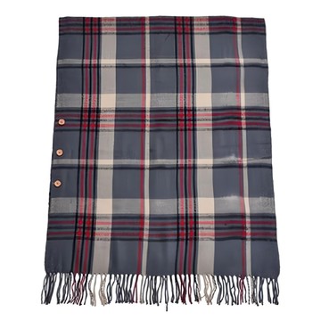 捷華 鈕扣格子披肩 含流蘇 仿羊絨披肩圍巾  200 x 71cm  淺灰色