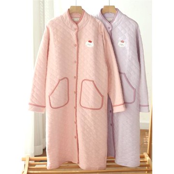 『眠島』秋冬睡裙女純棉加厚保暖甜美浴袍裙子空氣層夾棉家居服