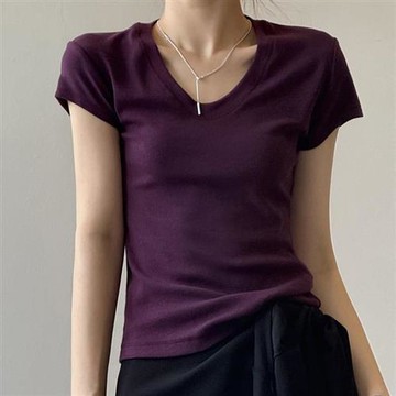 【米蘭精品】現貨+預購 法式短袖T恤短襯衫上衣親膚透氣美式休閒女裝-修身顯瘦女上衣7色74ma43