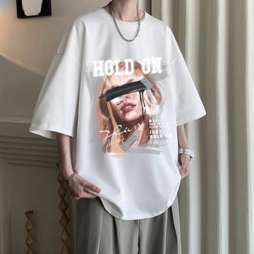 歐美嘻哈短袖T恤男ins潮牌高街五七分袖夏季港風潮流寬松上衣體恤