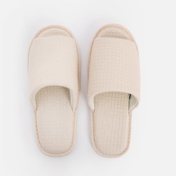 艾禮思華夫格布質拖鞋L 米白