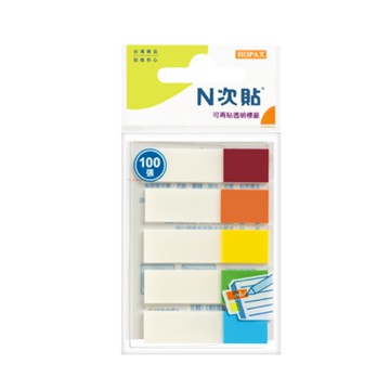 【N次貼】66510 透明螢光可再貼標籤 45x12mm 5色色塊 100張/5條/袋