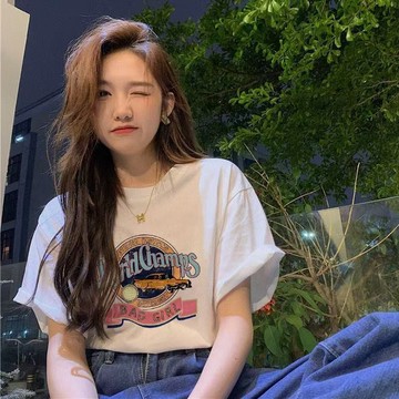 胖胖美依 短袖上衣 T恤 上衣 S-2XL夏季新款正肩學生白色短袖t恤美式印花寬鬆半袖上衣-7826.