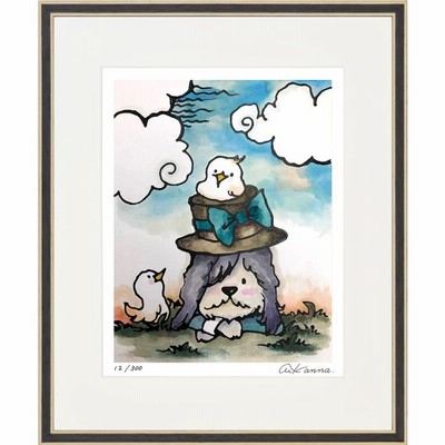 絵画 KANNA 小鳥とおはなし(四ツ) 壁掛け かわいい インテリア アート プレゼント 動物 絵 ギフト おしゃれ 額入り 癒し 和む 部屋に飾る絵