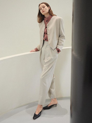 Wool Side Buckle Trouser_Stone