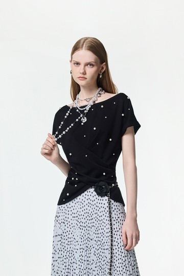 釘飾珍珠修身上衣